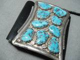 Awesome Vintage Native American Zuni 9 Morenci Turquoise Sterling Silver Bowguard Old-Nativo Arts