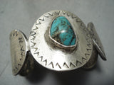 Rare Vintage Navajo/ Hopi Turquoise Coin Silver Bracelet Old-Nativo Arts