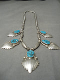 Important Vintage Native American Navajo Mike Perry Turquoise Sterling Silver Necklace Old-Nativo Arts