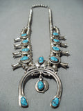 Beautiful Vintage Native American Navajo Turquoise Sterling Silver Squash Blossom Necklace-Nativo Arts