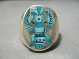 Thick Heavy Vintage Zuni Native American Turquoise Bird Sterling Silver Ring-Nativo Arts