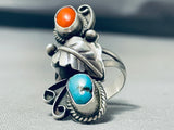 Impressive Vintage Native American Navajo Turquoise & Coral Sterling Silver Ring-Nativo Arts