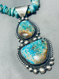 Signed Huge Double Turquoise Native American Navajo Sterling Silver Heishi Necklace-Nativo Arts