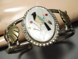 Exquisite Vintage Native American Zuni Mother Of Pearl Sterling Silver Bracelet Old Bird-Nativo Arts