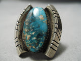 Huge Heavy Thick Vintage Native American Navajo Aqua Blue Turquoise Sterling Silver Ring Old-Nativo Arts