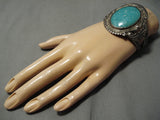 Early 1900's Vintage Native American Navajo Earth Turquoise Sterling Silver Bracelet Old-Nativo Arts
