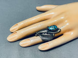 Important Sam Lovato Vintage Santo Domingo Turquoise Sterling Silver Ring-Nativo Arts