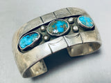 Amazing Vintage Native American Navajo Blue Gem Turquoise Sterling Silver Bracelet-Nativo Arts