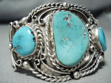Museum Wide Vintage Native American Navajo Triple Turquoise Sterling Silver Bracelet Old-Nativo Arts