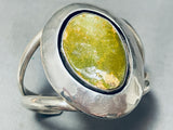 Olive Green Turquoise Vintage Native American Navajo Sterling Silver Bracelet Cuff Old-Nativo Arts