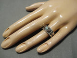 Striking Vintage Navajo #8 Turquoise Sterling Silver Native American Ring-Nativo Arts