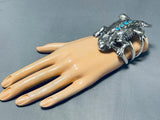 Astonishing Native American Navajo 4 Turquoise Sterling Silver Huge Toad Bracelet-Nativo Arts