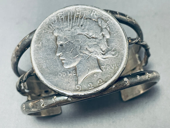 One Of The Best Vintage Native American Navajo Thcik Sterling Silver Coin Bracelet-Nativo Arts