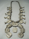 Rare Squared Turquoise Vintase Native American Navajo Sterling Silver Squash Blossom Necklace-Nativo Arts