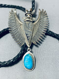 One Of The Finest Vintage Native American Navajo Turquoise Sterling Silver Bolo Tie-Nativo Arts