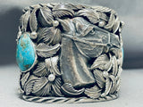 Native American 219 Gram Horse Sterling Silver Wide Turquoise Bracelet Cuff-Nativo Arts