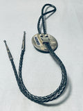 Carved Bear Motif Vintage Native American Navajo Sterling Silver Bolo Tie Old-Nativo Arts