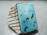 Impressive Navajo Native American Kingman Turquoise Sterling Silver Ring-Nativo Arts