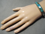 Impressive Vintage Native American Navajo Inlay Royston Turquoise Sterling Silver Bracelet-Nativo Arts