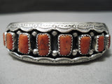 Chunky Coral Native American Navajo Sterling Silver Cloud 9 Bracelet-Nativo Arts