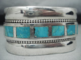 Heavy Huge Vintage Native American Zuni Turquoise Sterling Silver Bracelet Old-Nativo Arts