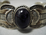 Striking Vintage Native American Navajo Domed Amethyst Sterling Silver Bracelet Old-Nativo Arts
