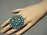 Superior Red Tso Teardrop Turquoise Vintage Native American Navajo Sun Sterling Silver Ring-Nativo Arts