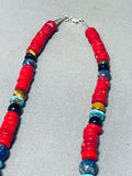Authentic Singer Native American Navajo Coral Sterling Silver Turquoise Necklace-Nativo Arts