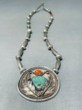 Rare Torpedo Bead Vintage Native American Navajo Crow Springs Turquoise Sterling Silver Necklace-Nativo Arts
