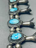 Gasp! Vintage Native American Navajo 220 Gram Sterling Silver Turquoise Squash Blossom Necklace-Nativo Arts