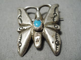 Marvelous Vintage Native American Navajo Turquoise Sterling Silver Butterfly Pin Pendant Old-Nativo Arts
