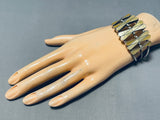 Native American One Of Most Unique Vintage Navajo Yellow Shell Inlay Sterling Silver Bracelet-Nativo Arts