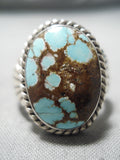 Important Vintage Native American Navajo #8 Turquoise Sterling Silver Ring-Nativo Arts
