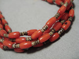 Important Roe Yazzie Coral Sterling Silver Heishi Necklace Native American-Nativo Arts