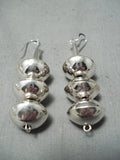 Huge Authentic Hand Tooled Native American Navajo Sterling Silver Bead Earrings-Nativo Arts