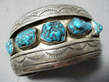 Chunky Turquoise Vintage Native American Navajo Sterling Silver Bracelet Old-Nativo Arts