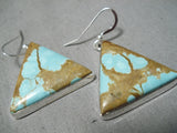 Rare Modernistic Native American Navajo #8 Turquoise Triangle Sterling Silver Earrings-Nativo Arts