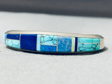 Superlative Native American Navajo Turquoise & Lapis Sterling Silver Bracelet Signed Wil Muskett-Nativo Arts
