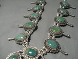 Huge Native American Sterling Silver Royston Turquoise Squash Blossom Necklace-Nativo Arts