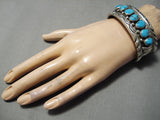 Exceptional Vintage Native American Navajo Heavy Thick Sterling Silver Turquoise Bracelet Old-Nativo Arts