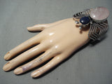 Colossal Vintage Native American Navajo Rose Quartz Lapis Sterling Silver Bug Bracelet-Nativo Arts