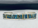 Native American Important Vintage Apache Rainbow Turquoise Sterling Silver Bracelet Signed-Nativo Arts