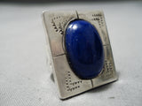 Huge Vintage Navajo Squared Lapis Sterling Silver Native American Ring Old-Nativo Arts