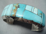 Heavy Thick Native American Navajo Turquois Einlay Sterling Silver Bracelet-Nativo Arts