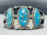 Rare Mine Blue Thunder Turquoise Vintage Native American Navajo Sterling Silver Bracelet-Nativo Arts