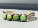 Gasp! Vintage Native American Navajo Green Turquoise Sterling Silver Concho Bracelet-Nativo Arts