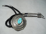 One Of Biggest Vintage Native American Navajo Thomas Singer Turquoise Sterling Silver Bolo Tie-Nativo Arts