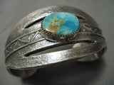 Heavy Thick Native American Navajo Royston Turquoise Sterling Silver Bracelet-Nativo Arts