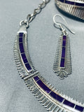One Of The Best Vintage Native American Navajo Sugulite Sterling Silver Inlay Necklace Set-Nativo Arts