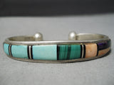 Native American Thicker End Bead Sterling Silver Vintage Turquoise Inlay Bracelet-Nativo Arts